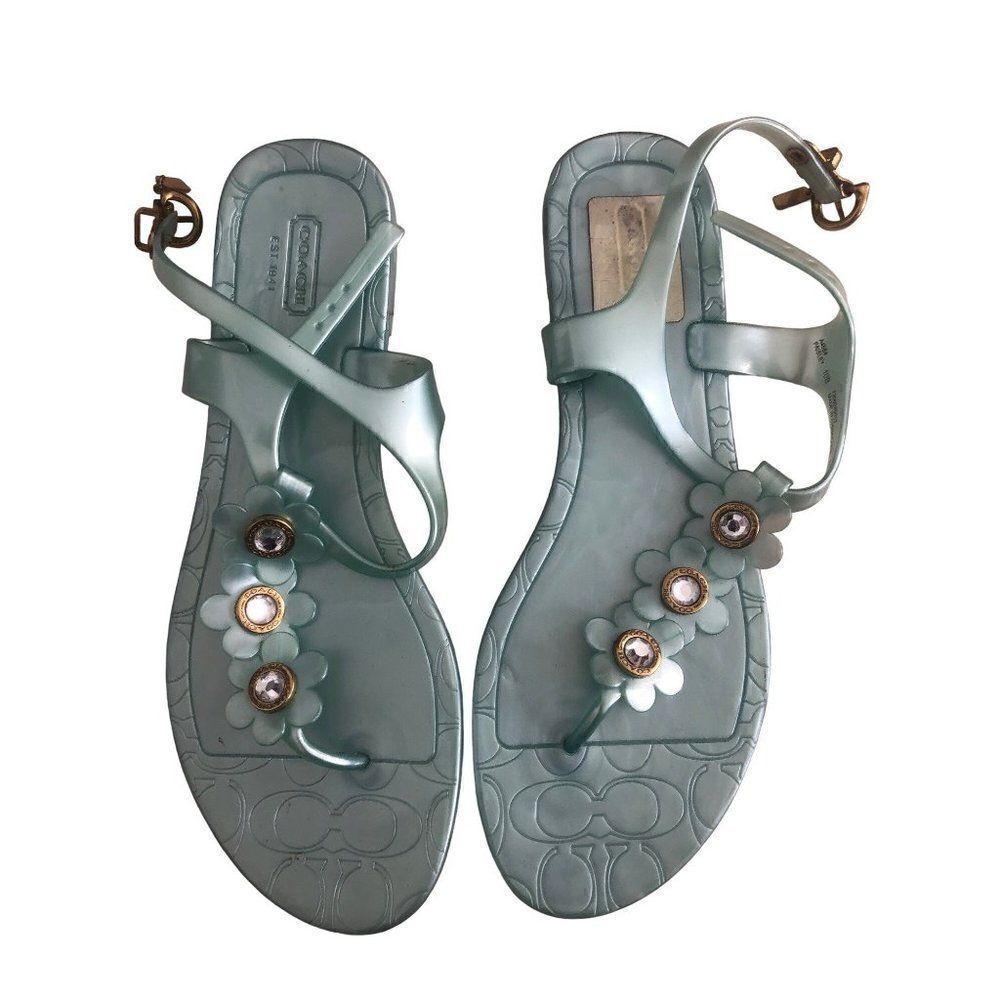 Coach Flower Sandals Monogram Logo Thong Slingback Jelly A4584 Size 10B